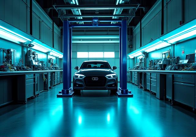 Interno dell'officina Nebulorauto dal design futuristico