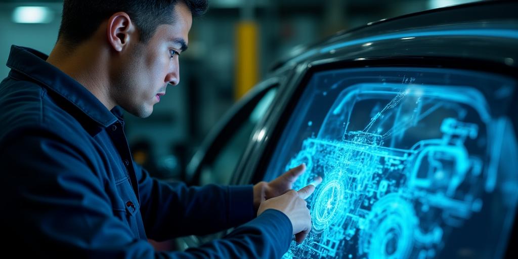 Meccanico che utilizza un'interfaccia olografica per diagnostica auto